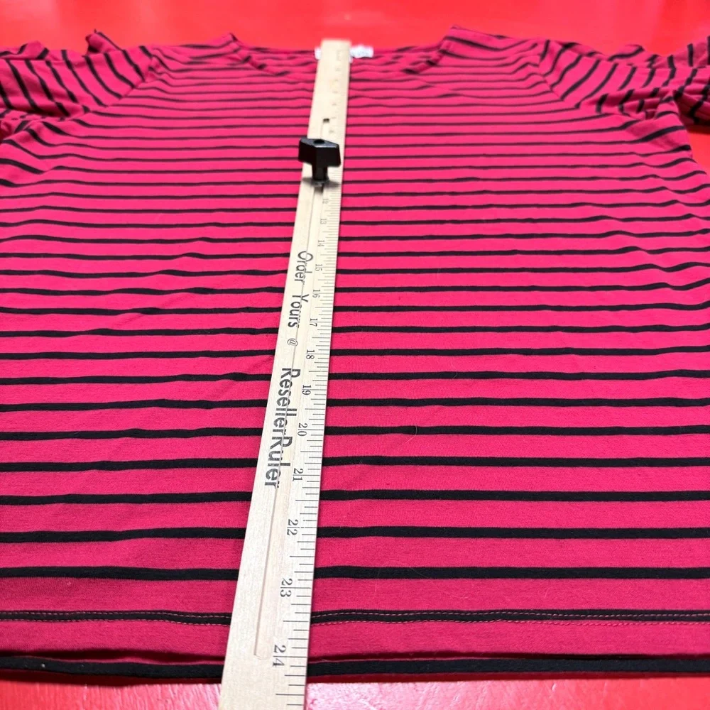 SOUTHERN LADY RED BLACK STRIPES RUFFLE SLEEVE TOP - Picture 5 of 6